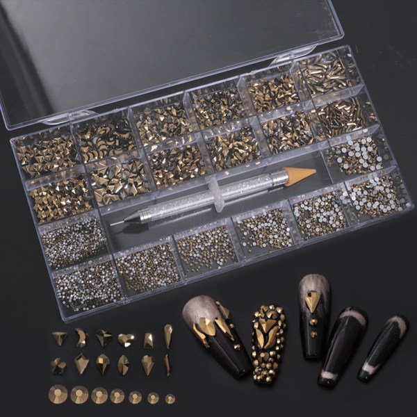 Oregelbundna Rhinestones Flatback Nail Jewels 3D-dekorationer Diamantliknande stenar Gems Set för Nail Art DIY Flat Strass 9