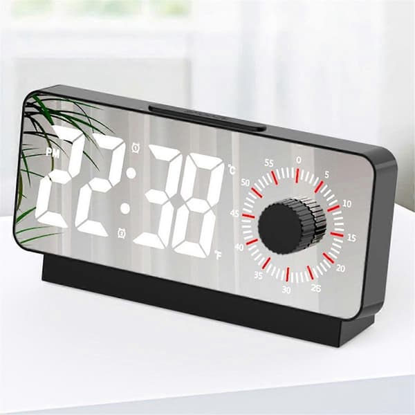 Väckarklocka Digital Elektronisk Väckarklocka Visuell Timer Spegel Temperaturklocka med Snooze-funktion Skrivbordsklocka Svart