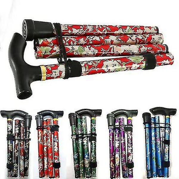 Foldbar stok Justerbar Blomstret vandrestok i aluminium til vandring Camping Holdbar mobilitetshjælp Black