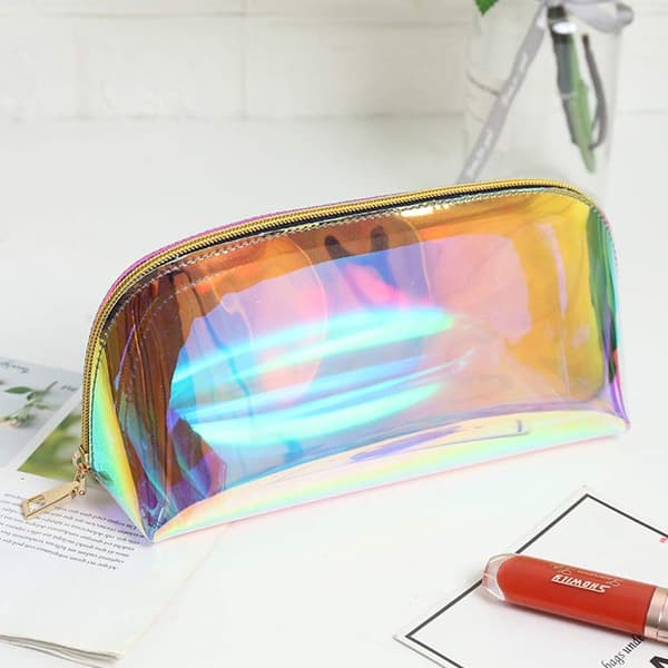 Iriserende makeuptaske Gennemsigtig Holografisk Makeup Stor Kapacitet