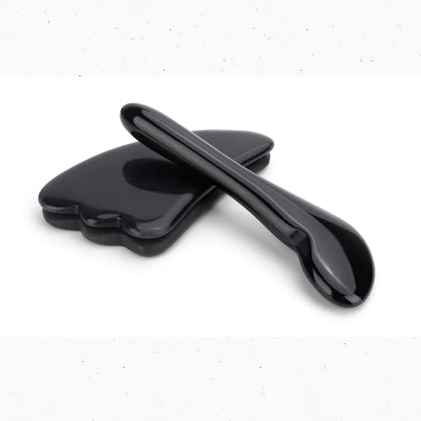 Svart Obsidian Gua Sha skrapande massageverktyg adestensbräda J