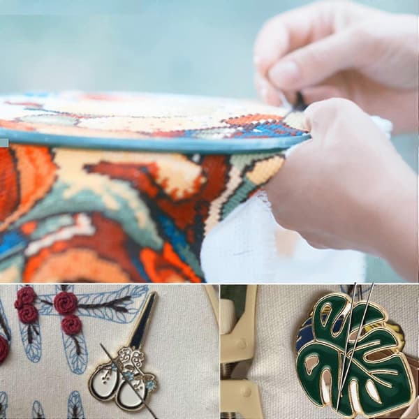 2 stk nåleholdere med magnet, palmeblad og saks design, for korssting og broderitilbehør