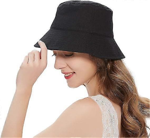 Svart bomulls bucket-hatt för dam, utomhussolhatt