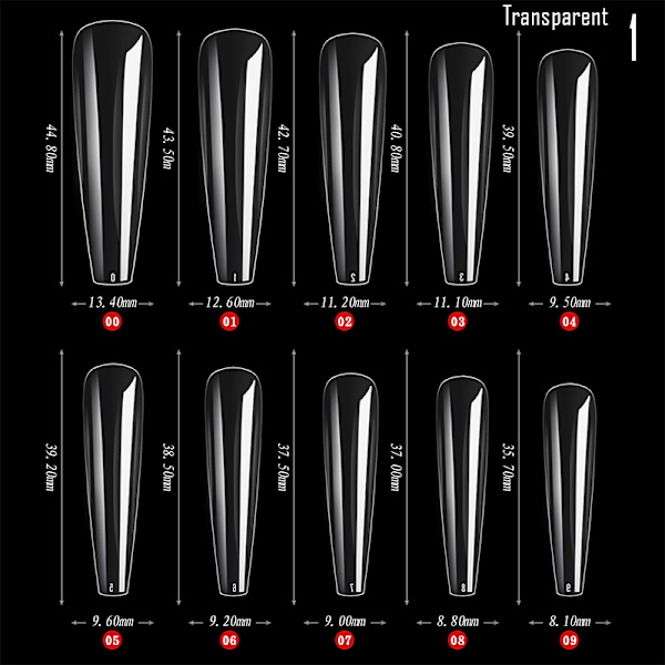 500 Cover Heltäckande Akryl Balett Lång Falsk Nail Tips Nagelverktyg transparent