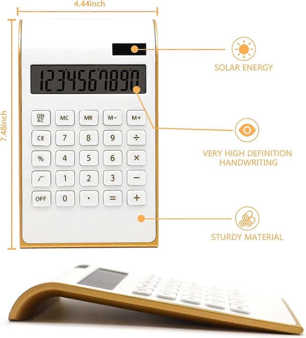10-sifret skrivebordskalkulator, batteri- / solcelledrevet, vippbar LCD-skjerm