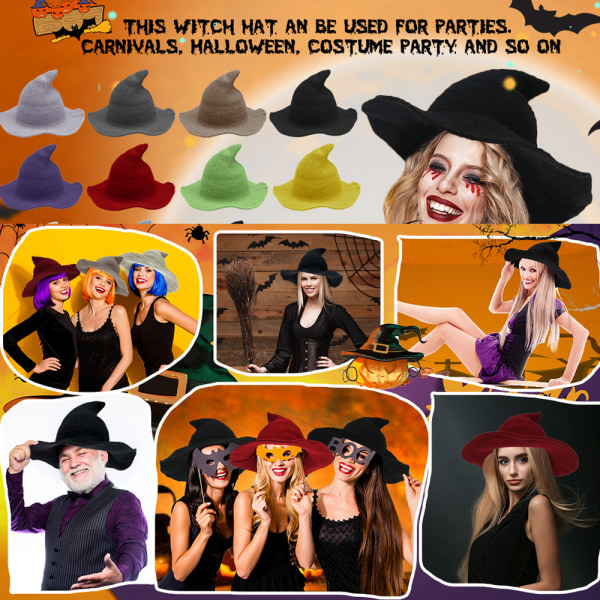 Kvinnor Häxhatt för Halloween Ull Hattar Bred brätte Spire Stickad Style 3 M