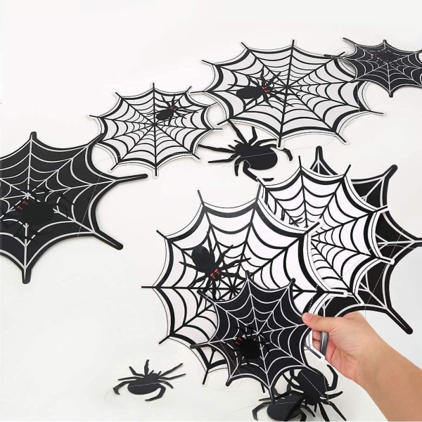 Svart spindelnätsgirland för Halloween festdekoration Hängande spindelnät 2 stycken Sunmostar
