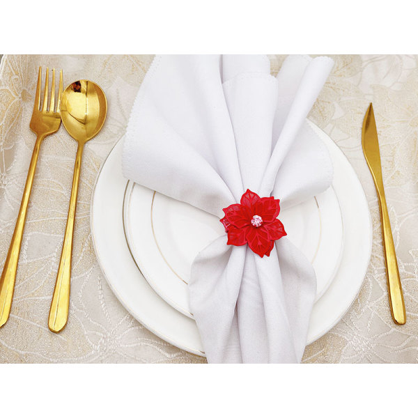 Hollow Out Flower Napkin Rings Set of 20 for Wedding Party Holiday Banquet Christmas Dinner Delicate Serviette Buckles Decor Favor () Red