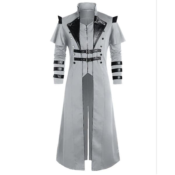 teampunk mokingjacka för män Gothic Coat Halloween Kostym S Grey