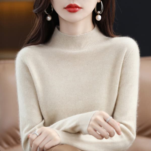 Dam flickor Stickat tröja Hel ylletröja Halv turtleneck Base Shirt Lös Red M