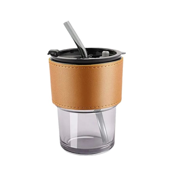 Lock och sugrör Transparent Bambu Cup Mjölk Kaffe Mugg Tea Cup Str amber 400ml
