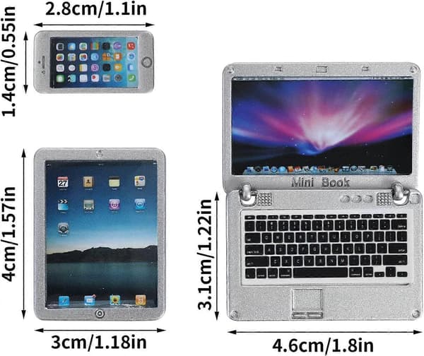 Set med 3 minimetallfigurer för bärbar dator, surfplatta, smartphone - för
