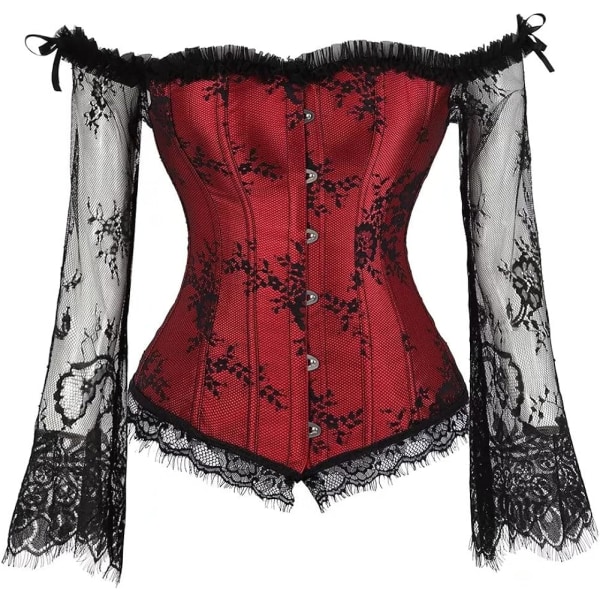 Korsetter for kvinner Overbust Bustier Topp Gotisk Sexy Skulder 8127red 3XL