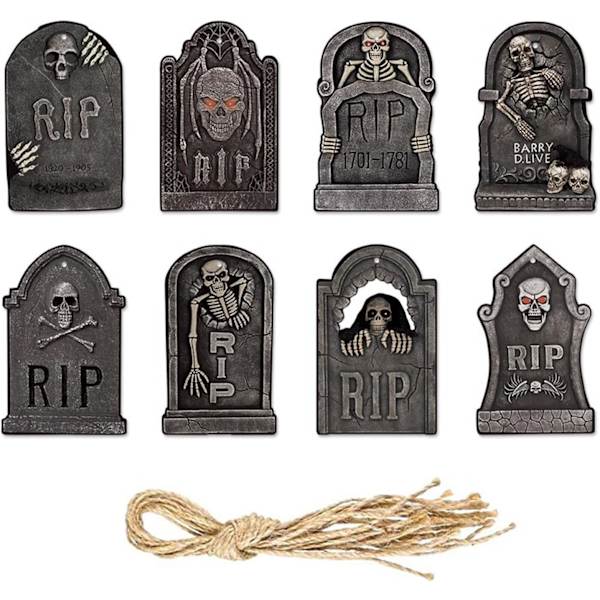 Halloween riippuvat koristeet - 16 kpl Hautakivi-lappuja - Sisä- ja ulkokäyttöön