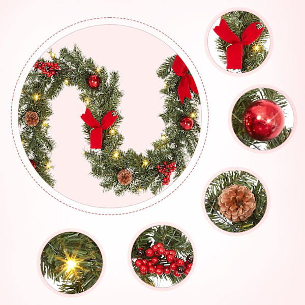 6 ft Garland joulukoriste keinotekoinen kasviköynnös 20 lämpimän valkoisella LEDillä