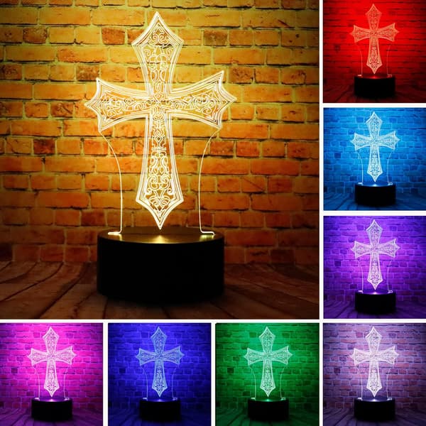 Kristus Jesus kors 3D optisk illusjon LED soveromsdekor Sle