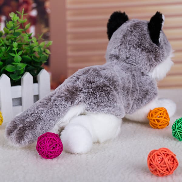 Sød liggende sibirisk husky plyslegetøj (25 cm hundedukke (grå))