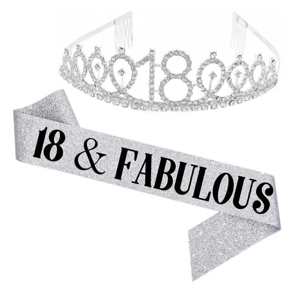 Kvinnor glittrande Rhinestone Brev Print Sash Tiara Set födelsedag Silver 18 år gammal