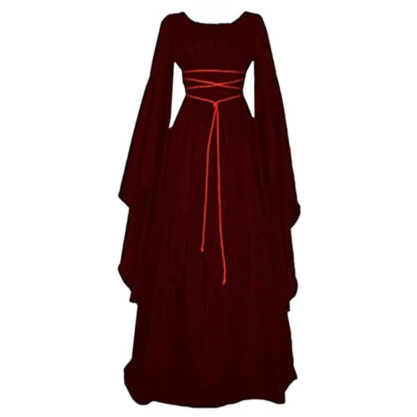 Halloween Witch Klänning Långärmad Rundhalsad Klänning för fest Wine red 2XL