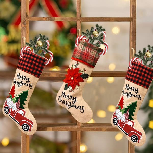 4-pak jule strømpe, 18 tommer 3D-mønster Xmas-mansjett