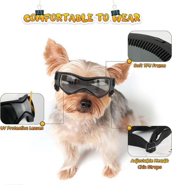 Dog Goggles Small Breed, Easy Wear Small Dog Solglasögon, Adjustab