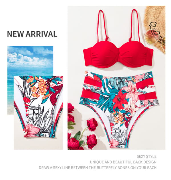 Kvinnors print Knot Bikini Set Tvådelad Baddräkt，XS