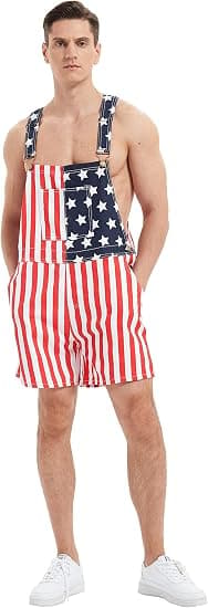 Amerikansk flagg-overall i denim for menn og kvinner, justerbar