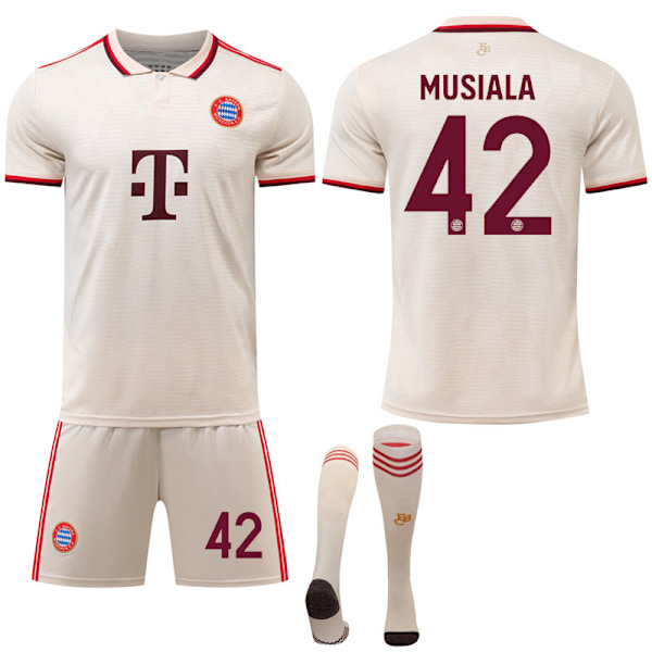 Bayern München Vierasjalkapallopaita Setti Lapsille ja Aikuisille 2024-2025 Sukkien kanssa No.42 Musiala qd No.42 Musiala 24