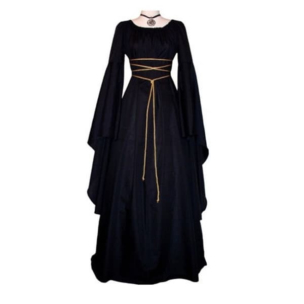 Damklänning medeltida viktoriansk Halloweenklänning Black L
