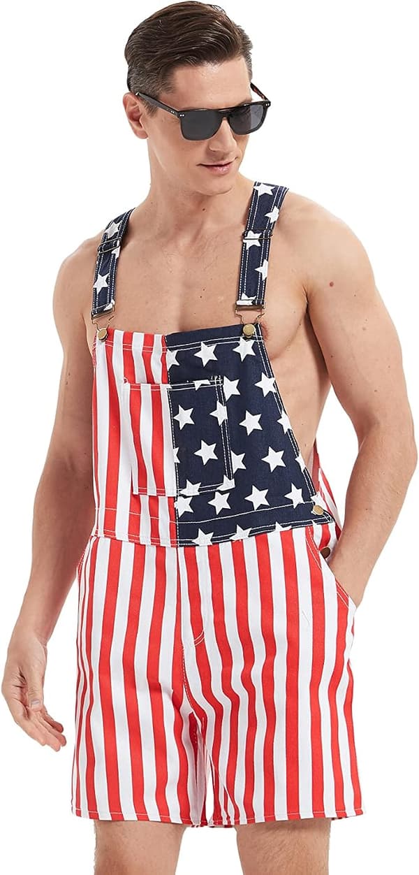 Amerikansk flagg-overall i denim for menn og kvinner, justerbar
