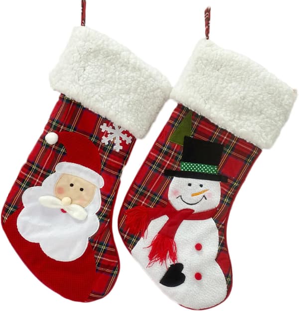 2Pack Julstrumpor 18 Inches Large Röd Pläd Xmas Strumpor Jul