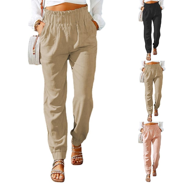 Women's Ruffled Stretch Harem Pants Khaki M