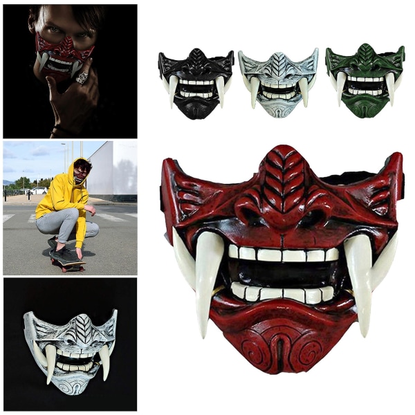 Halloween Japansk Prajna Djævel Maske Hannya Noh Kabuki Dæmon Oni Samurai Ny Grey