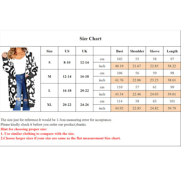Dam Långärmad Öppen Front Leopard tickad Maxi Cardigan weater Coffee S