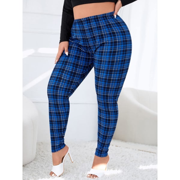 Naisten Plus-kokoiset ruudulliset leggingsit korkealla vyötäröllä, Skinny-housut XL