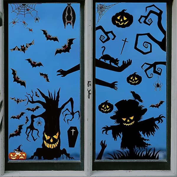 2 ark Halloween fönsterdekor, halloween fönsterklistermärken, halloween fönsterdekoration, halloween väggklistermärken för halloween festdekoration