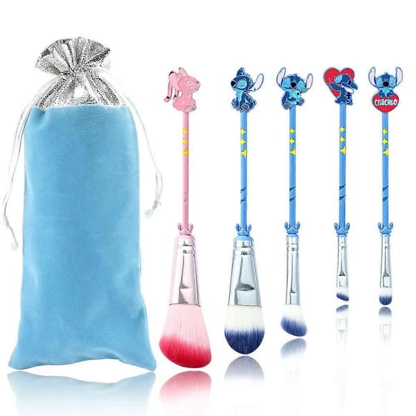 5-delars Stitch sminkborstset, kreativ tecknad puderborste och ögonskuggsborste