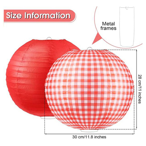 5 styk papirlanterner dekorative runde kinesiske hængende lanterne Let at samle til bryllup Baby fødselsdagsfest lampeskærm Red plaid