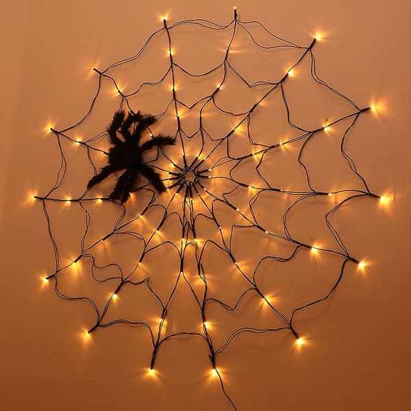 Led Halloween Spider Web Light Net Lights Och 1 Black Spider For Yard Garden Skrämmande Halloween-tema Battery