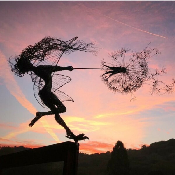 Dansande Fairy Maskros Staty Ornament Stakes Dandelion E