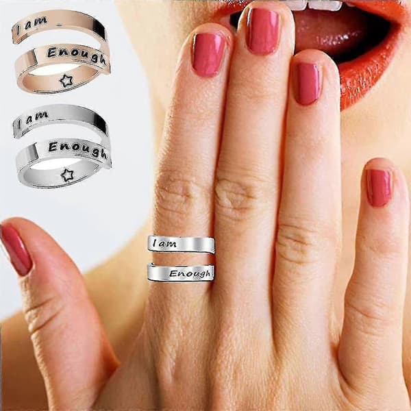 Rustfritt stål ring smykker inspirerende I'm Enough justerbar tvist ring, sølv