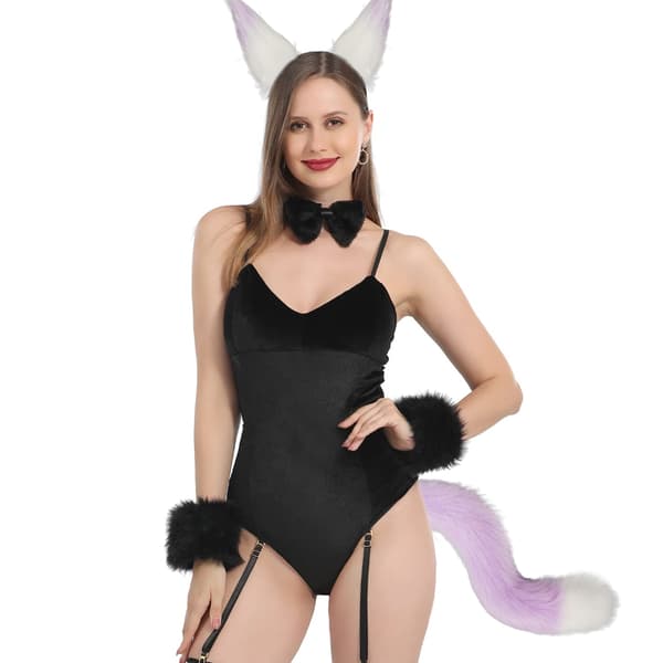 Fuskpäls Katt Räv Varg lurvig svans och öron för Halloween E