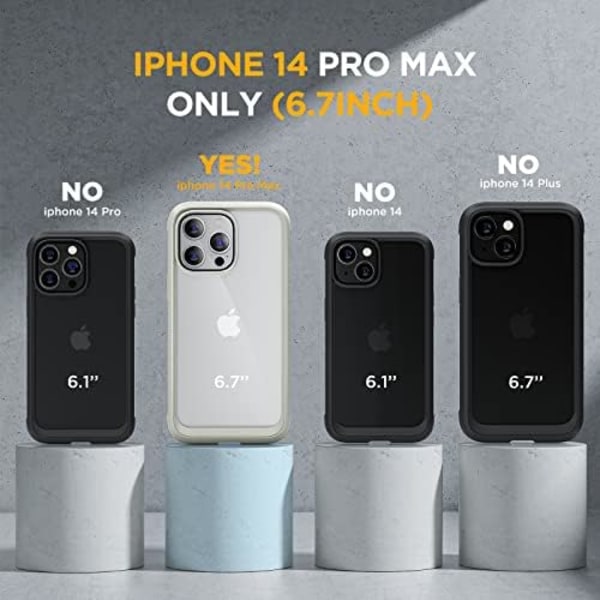 Miracase Glass Series Designad för iPhone 14 Pro Max Case 6,7 tum, [2023 Upgrade] Bumper Case med inbyggd 9H härdat glas Scr Rice White