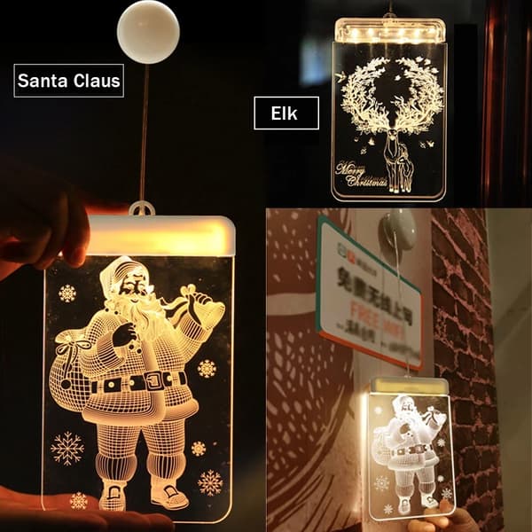 Led sugkoppsljus 3d Dörr och fönster Jultomten Älgklockor Jul Led String Lights Snöflinga Nyår Ekonomisk julklocka