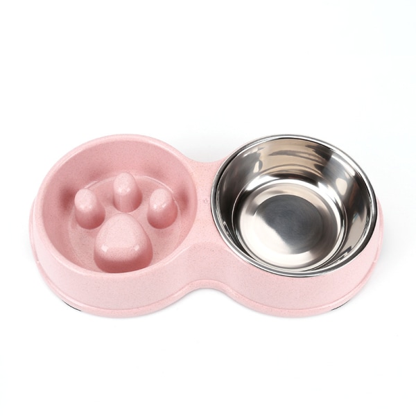 Kæledyr kat hund langsom foderskål dobbelt skål pink