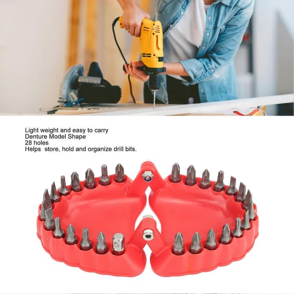 Tannprotese borholder Tannprotese skrutrekkerorganisator 3D-skulptur skrivebordsdekor 28 hull rød med bits