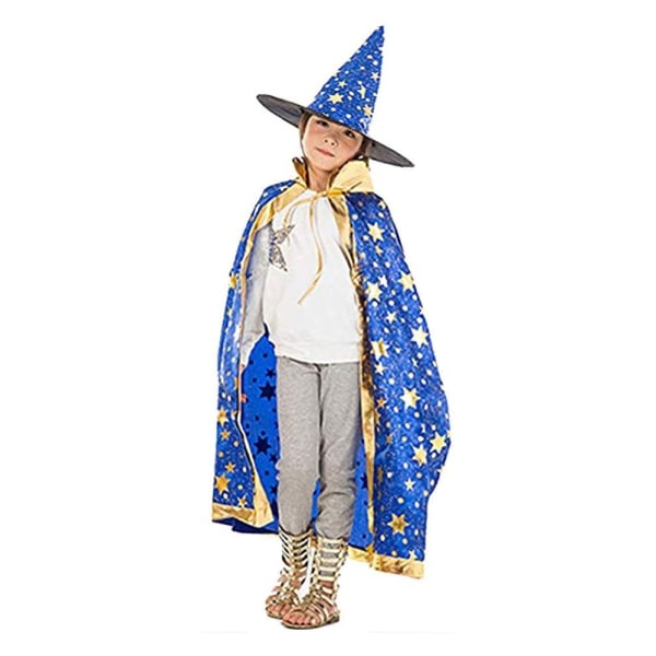 Halloween Costume Wizard Cape Häxkappa med hatt med Stay Blue