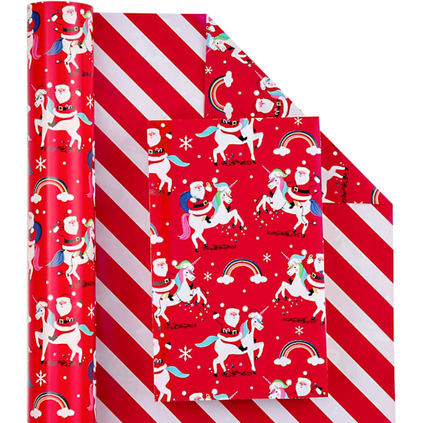 Vendbart julegavepapir - minirulle - 17 tommer x 33 fod - rød Claus