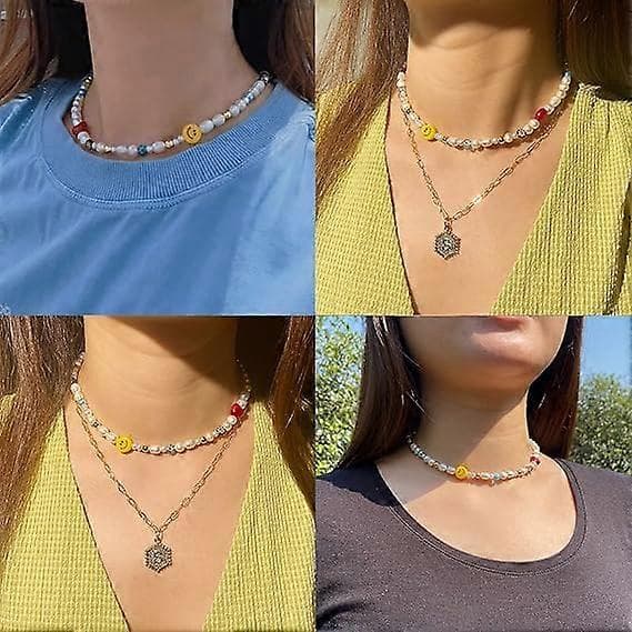 Naturlig ferskvandsperleperlekæde håndlavet sommer boho smykker G