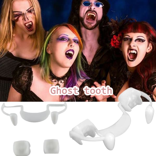 Infällbara Vampyr huggtänder Halloween Skräck Fake Ghost Teeth 2